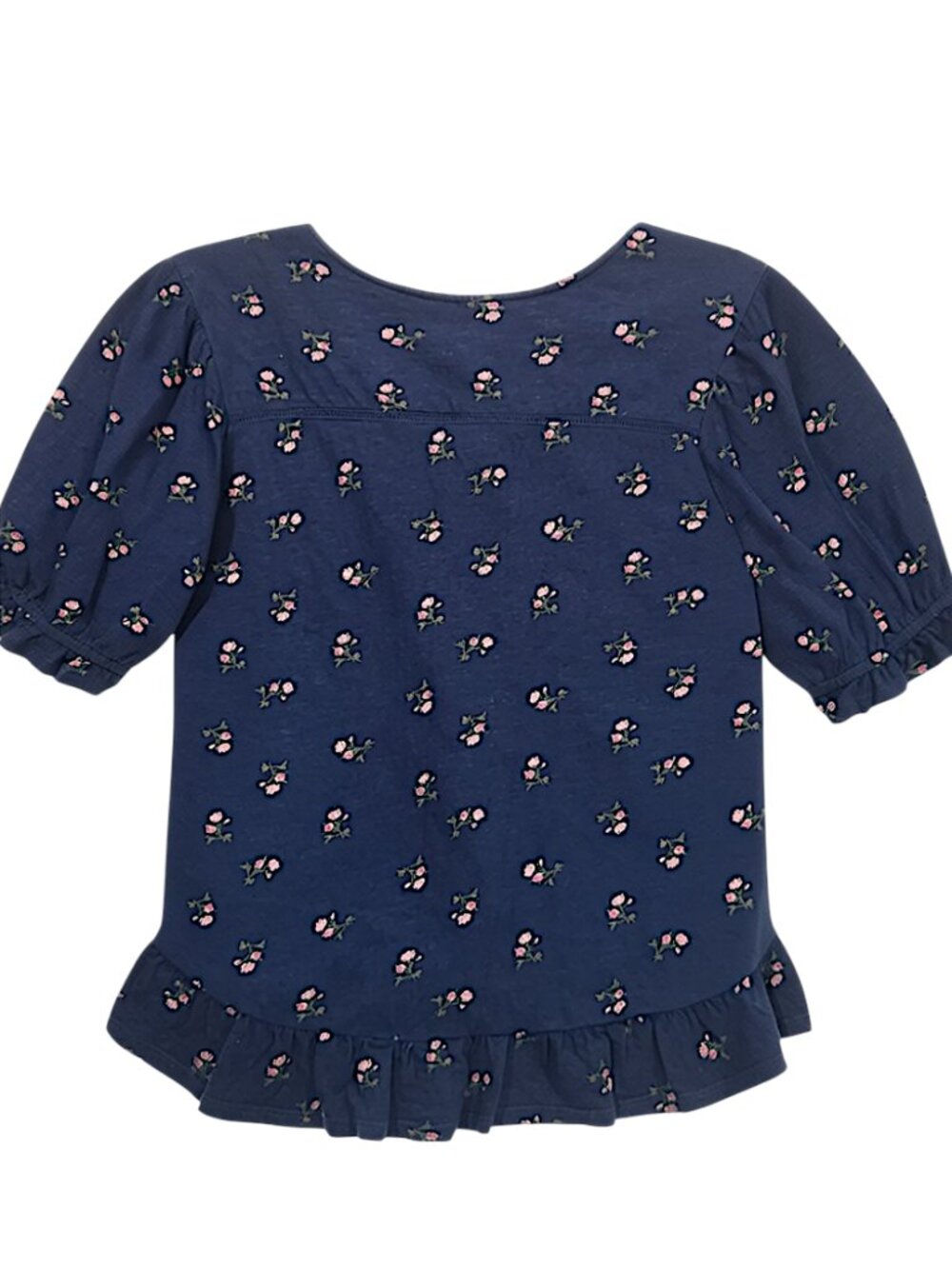 Lucky Brand Navy Floral Ruffle Peplum Top Large - Picture 6 of 7